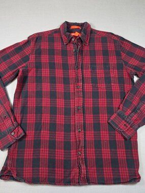 Joe Fresh Men's Flannel Shirt Size M Red Black Plaid Button Up Pre-Owned